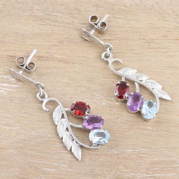 Alternate image for Rhodium-Plated Amethyst and Garnet Dangle Earrings Changing Foliage