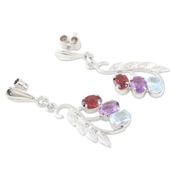 Alternate image for Rhodium-Plated Amethyst and Garnet Dangle Earrings Changing Foliage