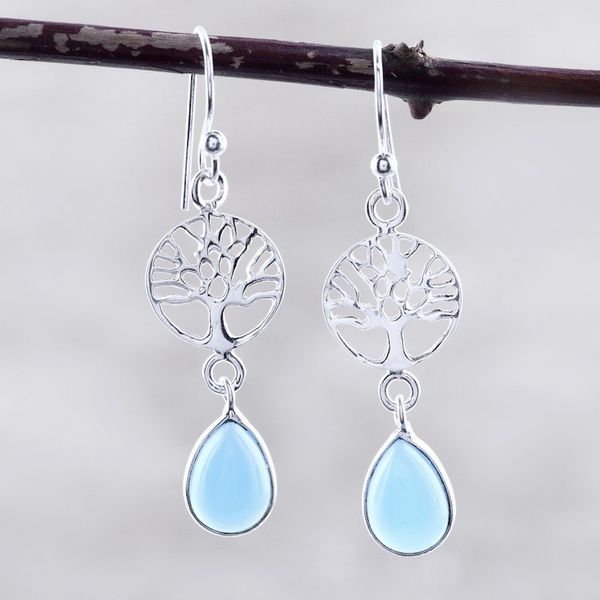 Alternate image for Sterling Silver and Chalcedony Dangle Earrings Sky Tree