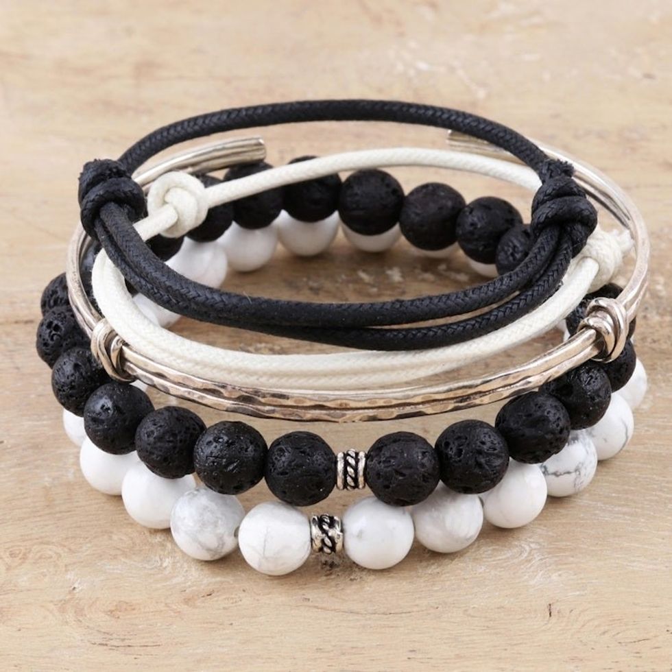 Assorted Cotton Cord and Howlite Beaded Bracelets Set of 5 'Delhi Dreams'