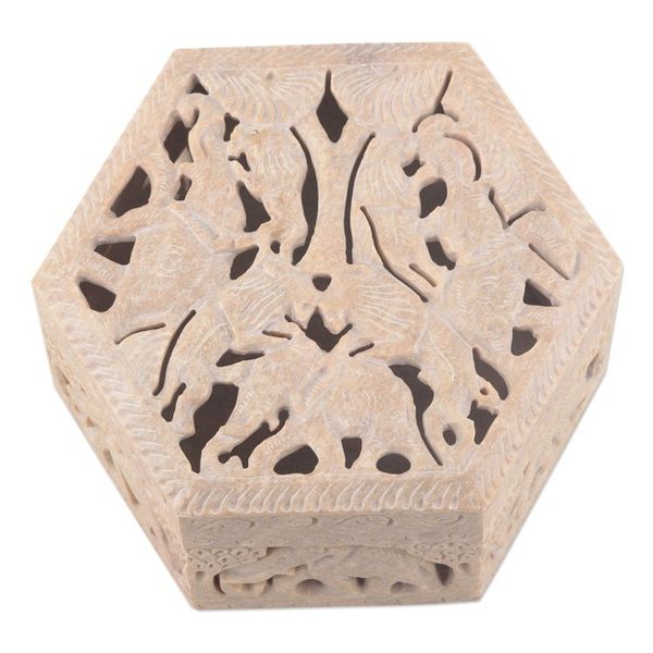 Alternate image for Handcrafted Animal Motif Soapstone Jewelry Box from India Jungle Unity