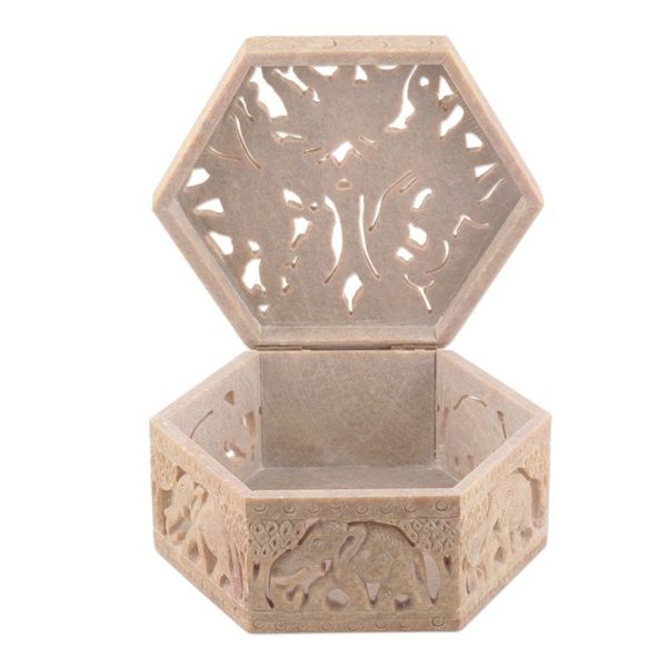 Alternate image for Handcrafted Animal Motif Soapstone Jewelry Box from India Jungle Unity