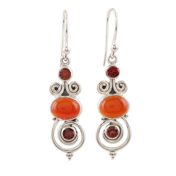 Alternate image for Handmade Garnet and Carnelian Dangle Earrings Fiery Spiral
