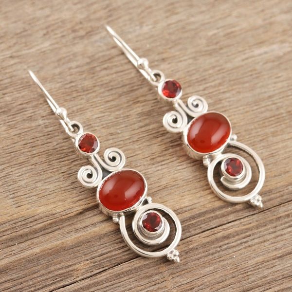 Alternate image for Handmade Garnet and Carnelian Dangle Earrings Fiery Spiral