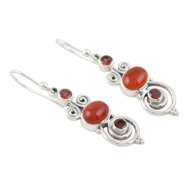 Alternate image for Handmade Garnet and Carnelian Dangle Earrings Fiery Spiral