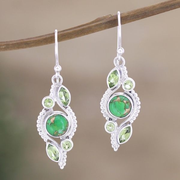Alternate image for Handmade Peridot and Sterling Silver Dangle Earrings Green Tea