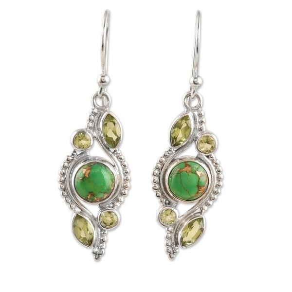 Alternate image for Handmade Peridot and Sterling Silver Dangle Earrings Green Tea
