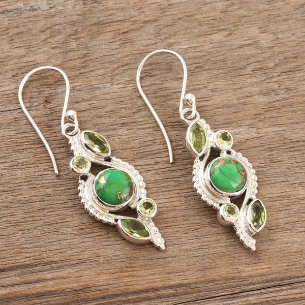 Alternate image for Handmade Peridot and Sterling Silver Dangle Earrings Green Tea