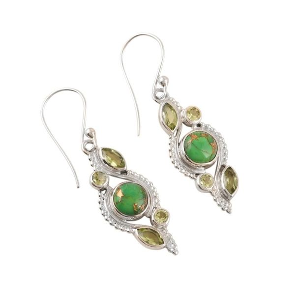 Alternate image for Handmade Peridot and Sterling Silver Dangle Earrings Green Tea
