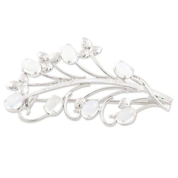 Alternate image for Rhodium-Plated Sterling Silver Moonstone Brooch Remembered Dream