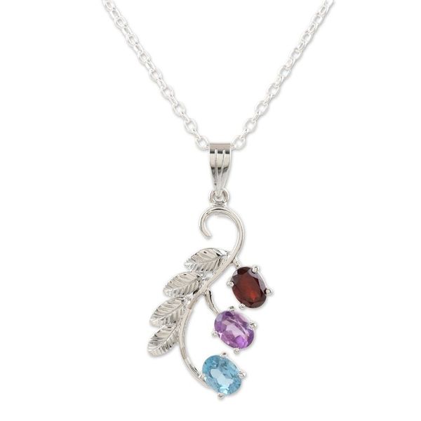 Alternate image for Rhodium-Plated Garnet and Amethyst Pendant Necklace Three of a Kind