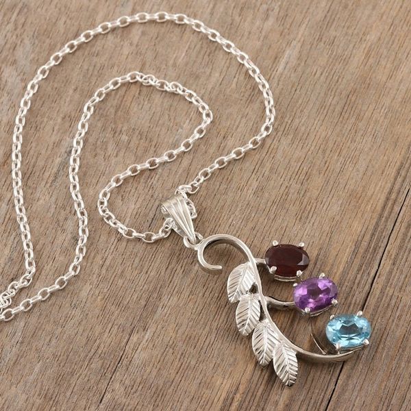 Alternate image for Rhodium-Plated Garnet and Amethyst Pendant Necklace Three of a Kind