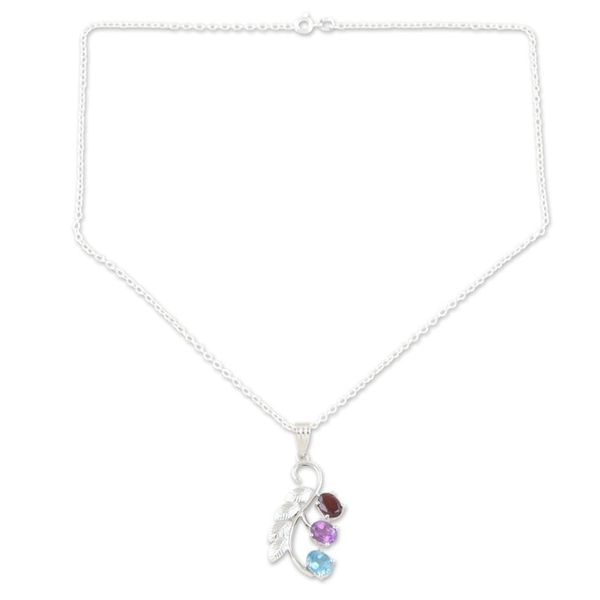 Alternate image for Rhodium-Plated Garnet and Amethyst Pendant Necklace Three of a Kind