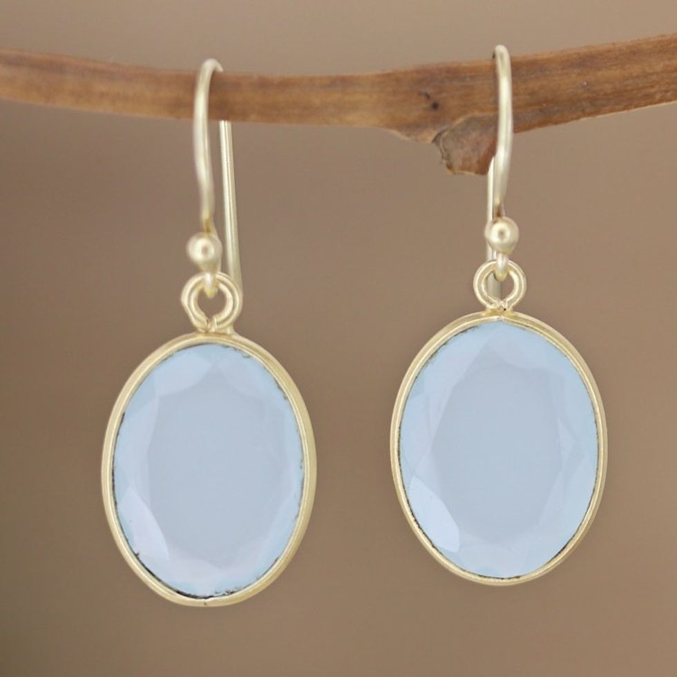 Chalcedony Earrings in 22k Gold Plated Sterling Silver 'Refreshing Aqua'