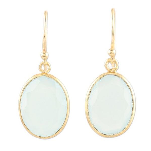 Alternate image for Chalcedony Earrings in 22k Gold Plated Sterling Silver Refreshing Aqua