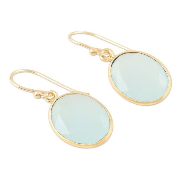 Alternate image for Chalcedony Earrings in 22k Gold Plated Sterling Silver Refreshing Aqua