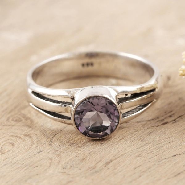 Alternate image for Amethyst and Sterling Silver Single Stone Ring Lilac Wish