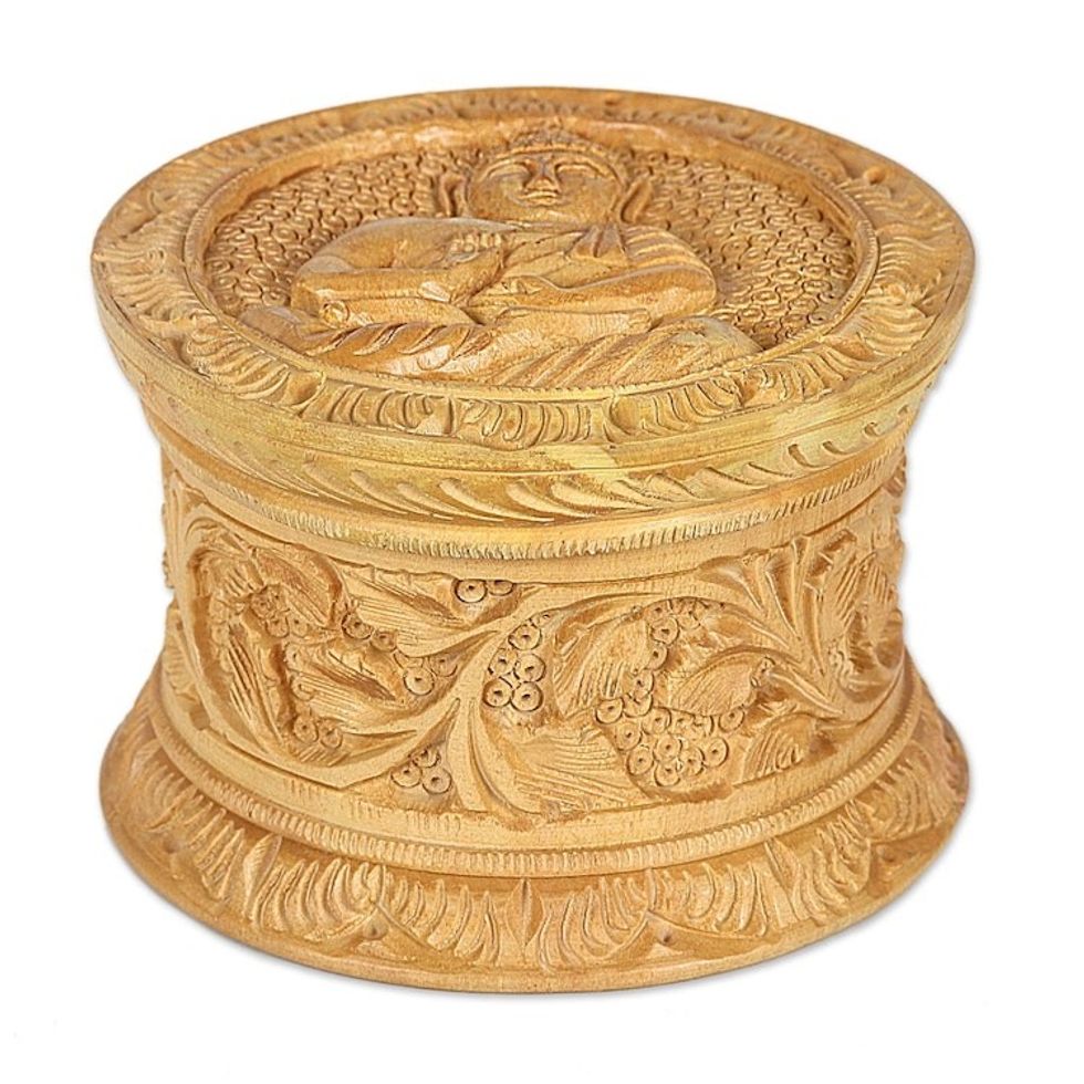 Hand Carved Kadam Wood Decorative Buddha Box 'Buddha Charm'