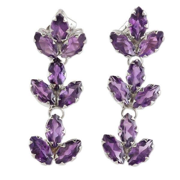 Alternate image for Rhodium-Plated Sterling Silver Amethyst Earrings Violet Leaves