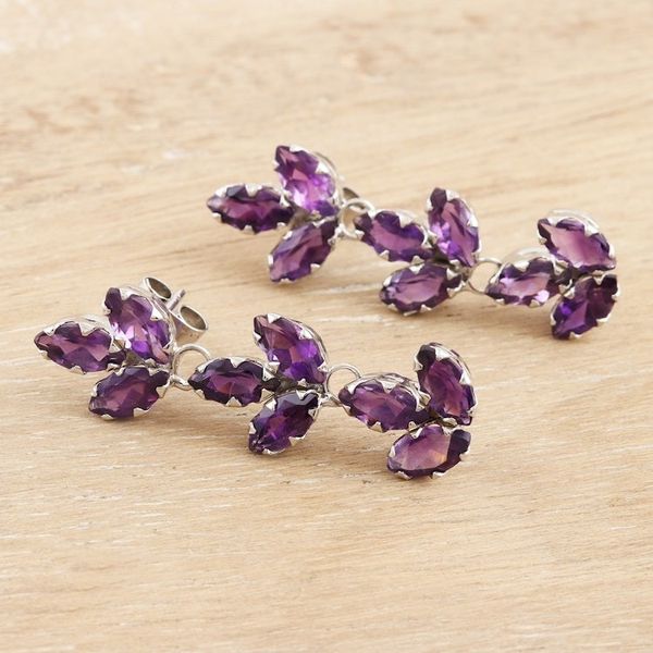 Alternate image for Rhodium-Plated Sterling Silver Amethyst Earrings Violet Leaves