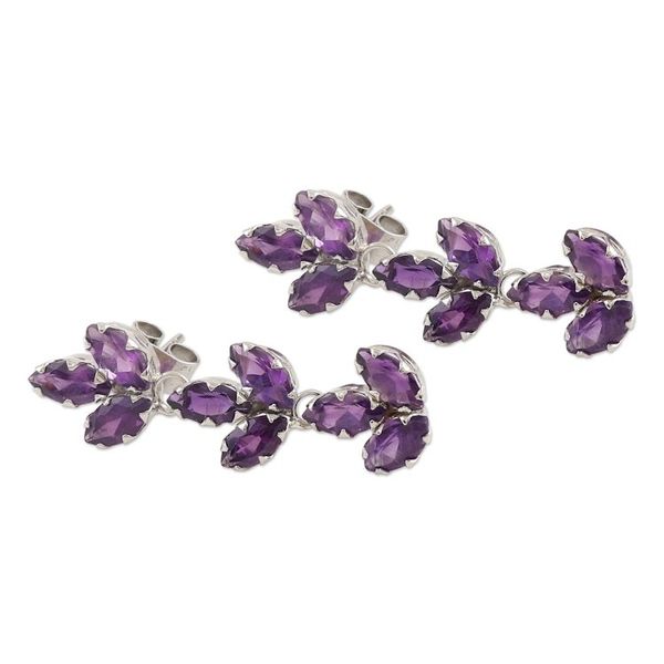 Alternate image for Rhodium-Plated Sterling Silver Amethyst Earrings Violet Leaves
