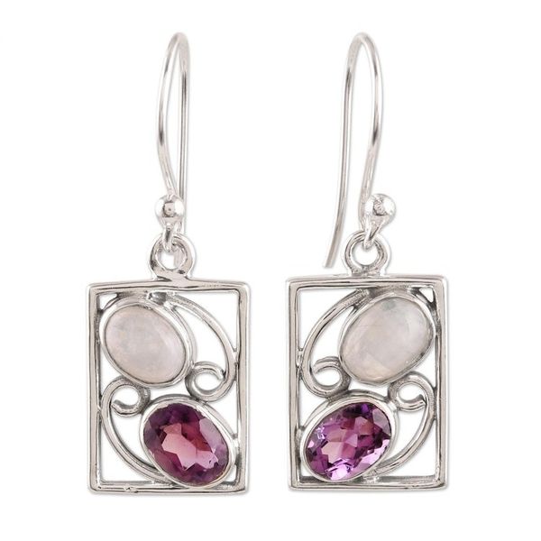Alternate image for Handmade Amethyst and Rainbow Moonstone Earrings Sweet Companions