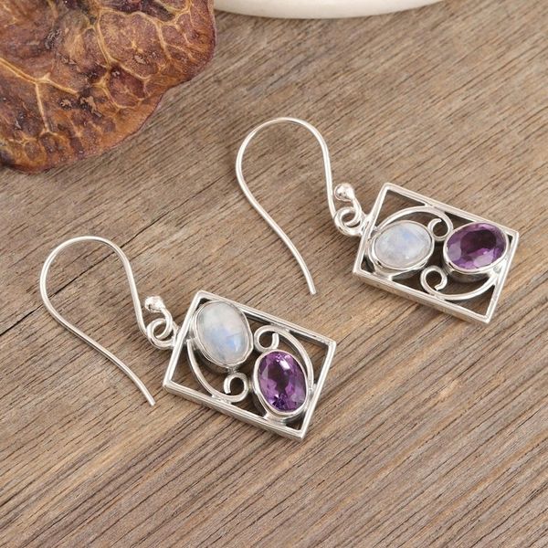 Alternate image for Handmade Amethyst and Rainbow Moonstone Earrings Sweet Companions