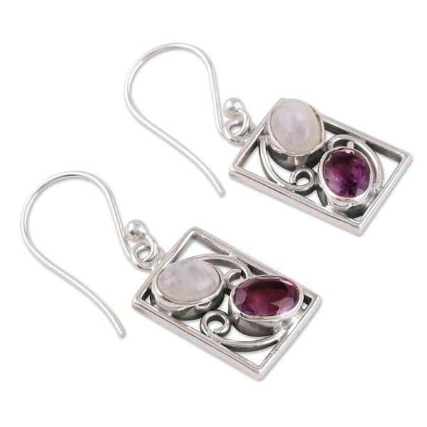Alternate image for Handmade Amethyst and Rainbow Moonstone Earrings Sweet Companions