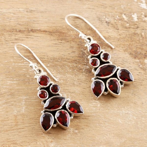 Alternate image for Sterling Silver and Garnet Dangle Earrings Radiant Tower
