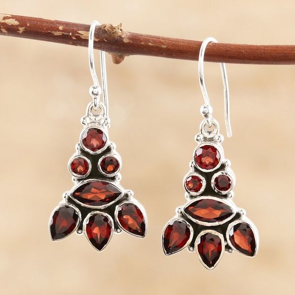 Alternate image for Sterling Silver and Garnet Dangle Earrings Radiant Tower