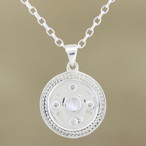 Alternate image for Rainbow Moonstone and Cubic Zirconia Pendant Necklace Surround