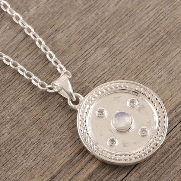 Alternate image for Rainbow Moonstone and Cubic Zirconia Pendant Necklace Surround