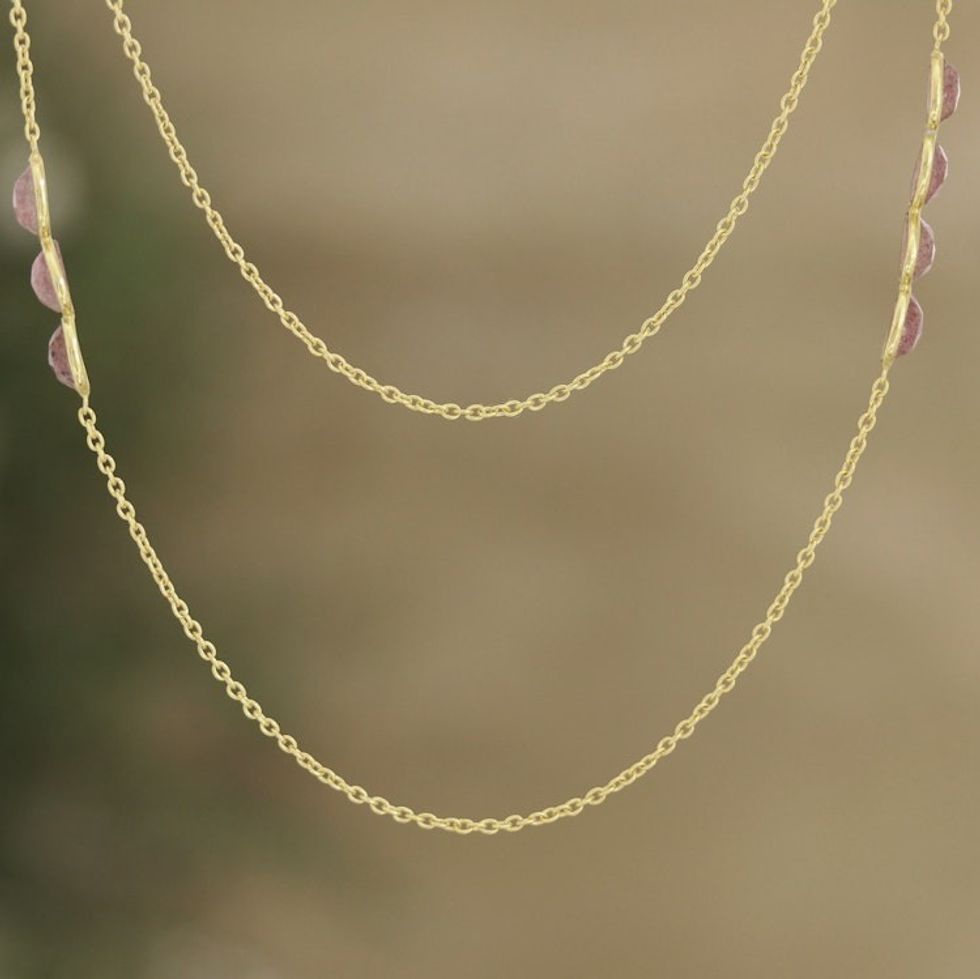 Quartz and Moonstone 18k Gold-plated Long Station Necklace 'Gleaming Fusion'