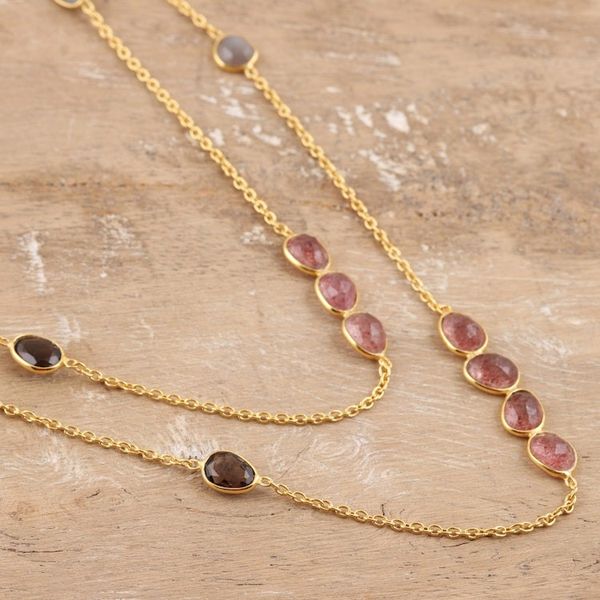 Alternate image for Quartz and Moonstone 18k Gold-plated Long Station Necklace Gleaming Fusion