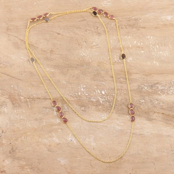 Alternate image for Quartz and Moonstone 18k Gold-plated Long Station Necklace Gleaming Fusion