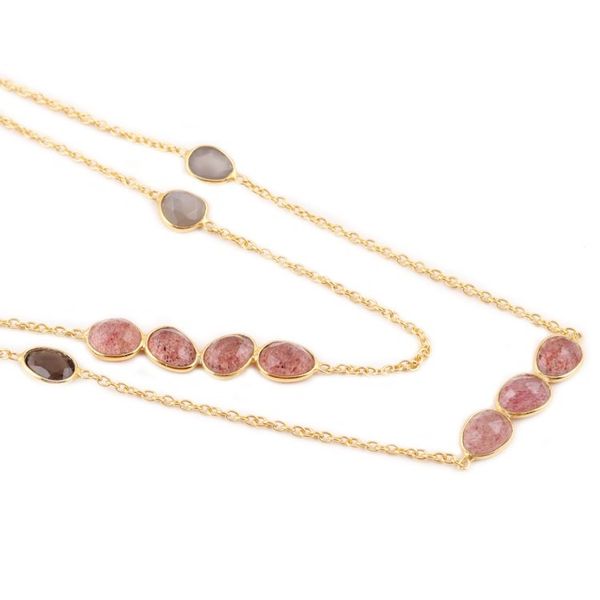 Alternate image for Quartz and Moonstone 18k Gold-plated Long Station Necklace Gleaming Fusion