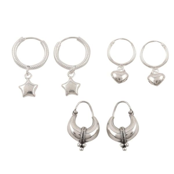 Alternate image for Hand Crafted Sterling Silver Hoop Earrings Heart and Star