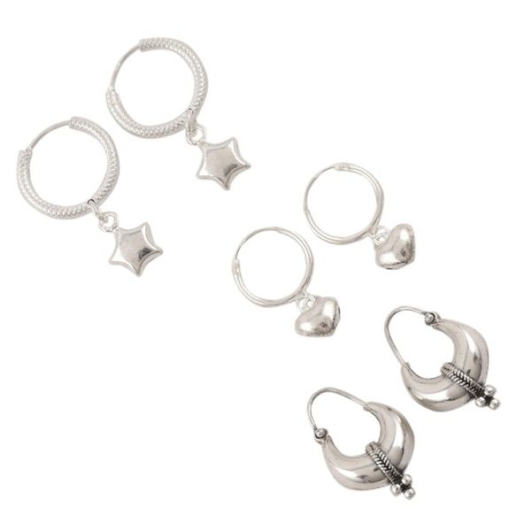 Alternate image for Hand Crafted Sterling Silver Hoop Earrings Heart and Star