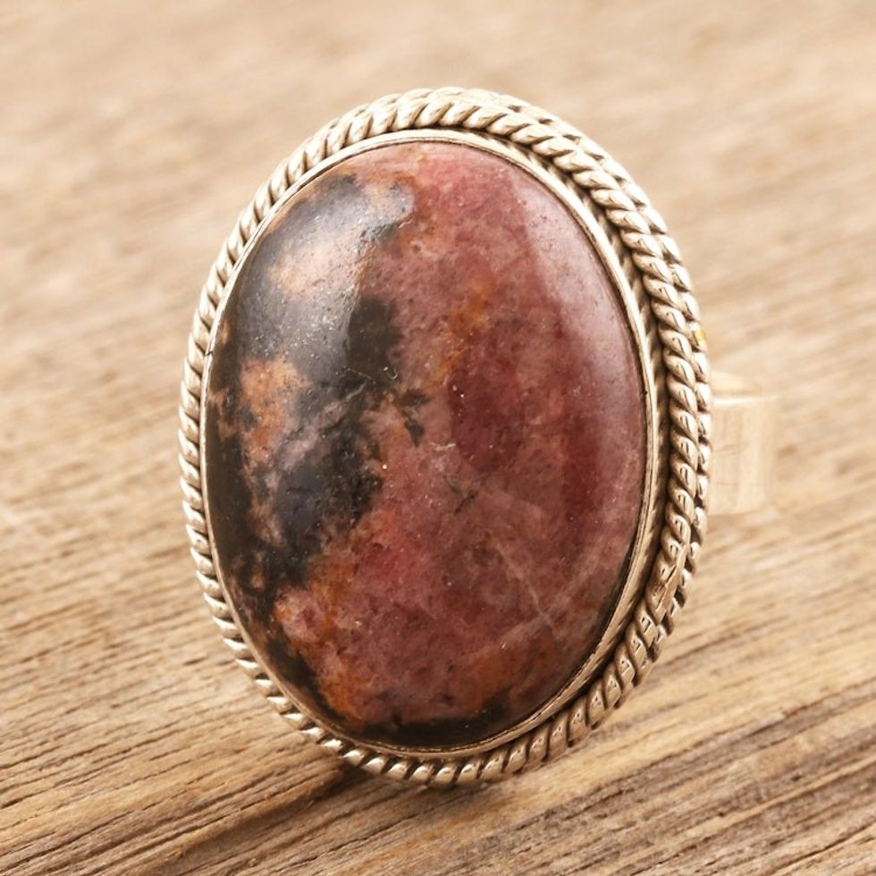 Sterling Silver and Rhodonite Cocktail Ring 'Passionate Earth'