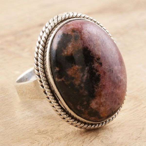 Alternate image for Sterling Silver and Rhodonite Cocktail Ring Passionate Earth