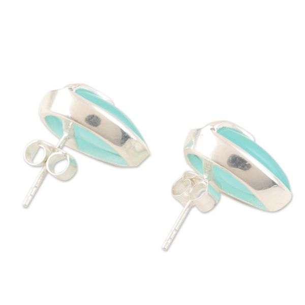 Alternate image for Hand Made Chalcedony and Sterling Silver Button Earrings Water Drop in Green