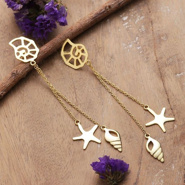 Alternate image for Sea-Life-Themed Brass Statement Dangle Earrings from India Underwater Glory