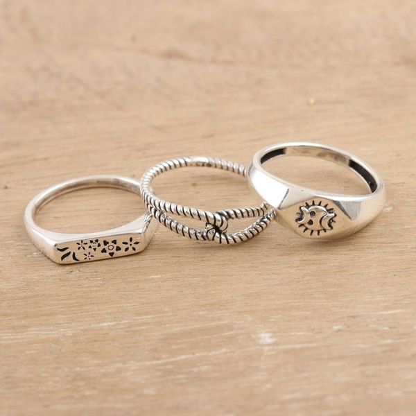Alternate image for Handmade Sterling Silver Band Rings Set of 3 Eternal Trio