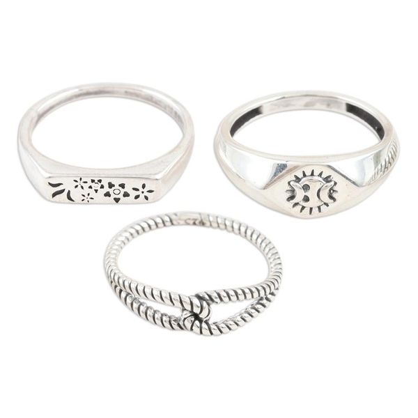 Alternate image for Handmade Sterling Silver Band Rings Set of 3 Eternal Trio
