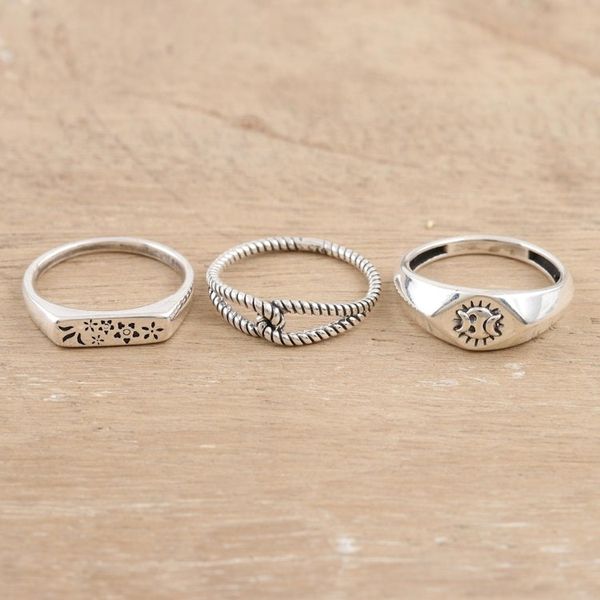 Alternate image for Handmade Sterling Silver Band Rings Set of 3 Eternal Trio