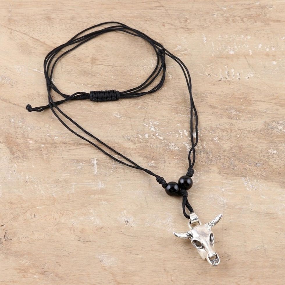 Onyx and Sterling Silver Pendant Necklace 'Wild Cow'