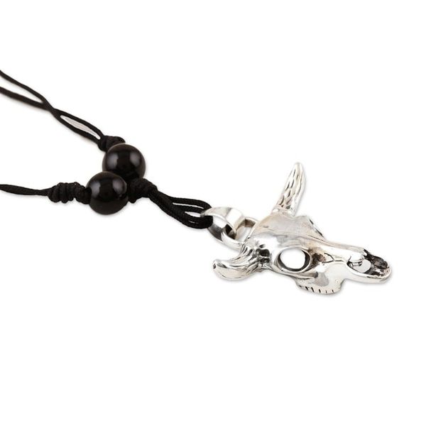Alternate image for Onyx and Sterling Silver Pendant Necklace Wild Cow