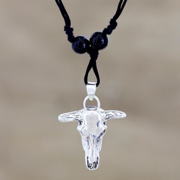 Alternate image for Onyx and Sterling Silver Pendant Necklace Wild Cow