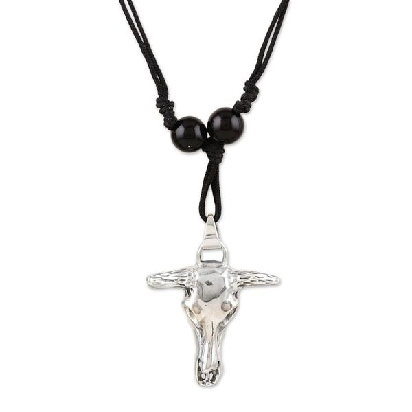 Alternate image for Onyx and Sterling Silver Pendant Necklace Wild Cow