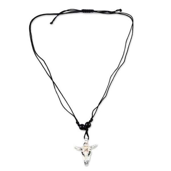 Alternate image for Onyx and Sterling Silver Pendant Necklace Wild Cow